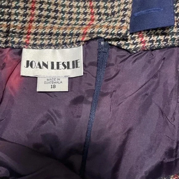 VTG 90s Wool Blend Houndstooth Pencil Skirt Sz 18 Brown Lined Pockets Academia - Picture 8 of 8